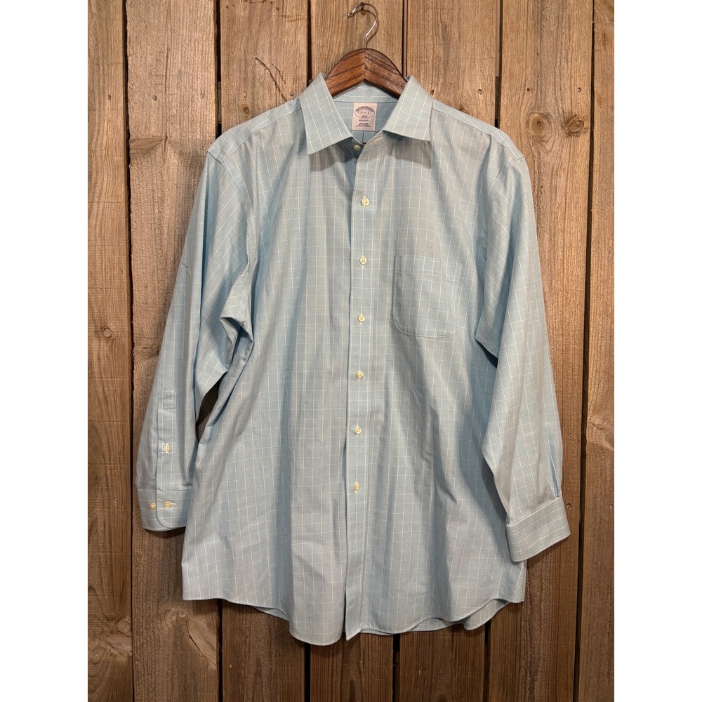 Brooks Brothers 1818 Regent Dress Shirt Mens 17 2/3 Blue White MicroCheck Cotton